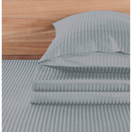 Kathy Ireland 500 Thread Count Damask Stripe Sheet Set with Optifit - Queen - Silver 1234QNSIL